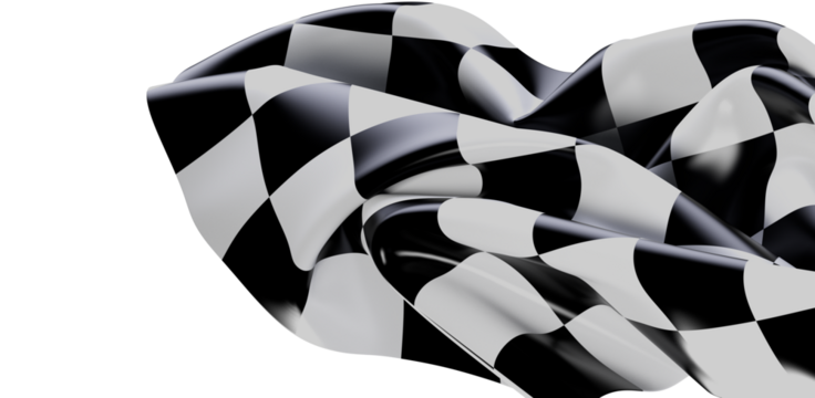 A waving checkered flag is featured against a white background.  It represents speed, competition, victory, and the finish line of racing sports - Powered by Adobe