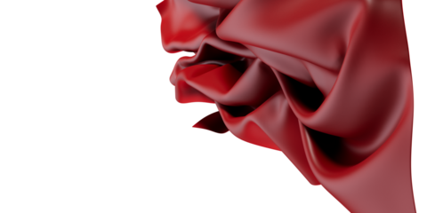Close-up of luxurious red fabric with folds, silky texture and depth. Perfect for design, fashion, backgrounds, and creative projects. Rich colo
