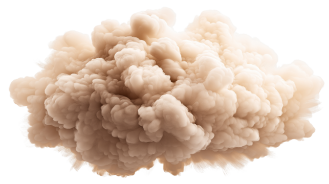 Explosive abstract cloud of smoke. Isolated on transparent background, png