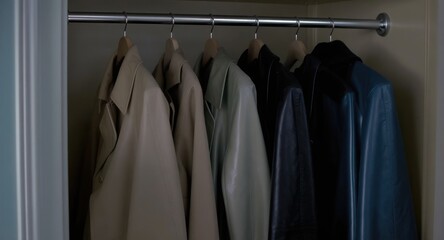 Obraz premium Coats hanging in a closet.