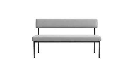 Modern gray bench with black metal legs isolated on transparent background