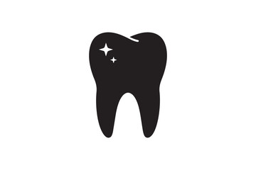 Sparkling Clean Tooth Silhouette Icon Dental Clinic Logo Black Vector