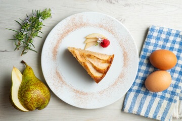 Whole-wheat cake with baked pear and cinnamon. Step-by-step recipe to learn how to cook.
