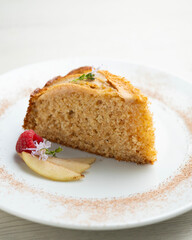 Whole-wheat cake with baked pear and cinnamon. Step-by-step recipe to learn how to cook.
