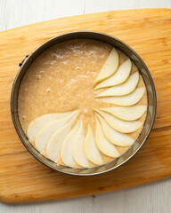 Whole-wheat cake with baked pear and cinnamon. Step-by-step recipe to learn how to cook.