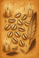 Ancient Santería divination with cowrie shells, feathers, and candles