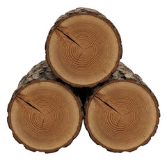 3d rendered stacked timber wood logs for construction and rustic decorative elements transparent background
