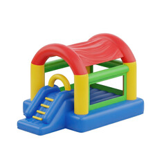 Vibrant 3d inflatable bounce house castle with slide for joyful children's play and entertainment transparent background