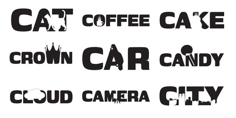 Letter C Typography Silhouette Set of 9 – Bold Minimal Modern Alphabet Art for T-Shirt, Poster, and Wall Decor