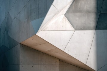 Architectural detail of a modern building, showcasing geometric shapes and shadows on concrete