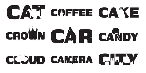 Letter C Typography Silhouette Set of 9 – Bold Minimal Modern Alphabet Design for Logo, Poster, and T-Shirt Art