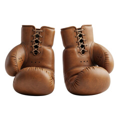 Vintage 3d leather boxing gloves ready for a championship bout or sports history display transparent background