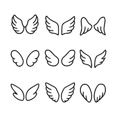 Fototapeta premium set of outline icons wings vector on a white background set of 9 line icons, vector, on a white background