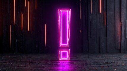Neon 3D Exclamation Mark concept. Neon exclamation mark in a dark, futuristic setting.