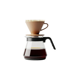 3d realistic pour over coffee maker with freshly brewed coffee and filtered beverage transparent background