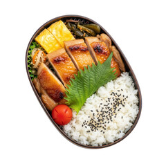 3d delicious teriyaki chicken bento box meal with rice and egg transparent background