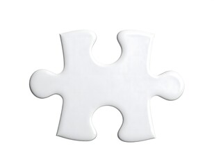 Obraz premium A single, blank white jigsaw puzzle piece, isolated on a pure white background. The piece is ready for use as a graphic element or mockup for concepts.