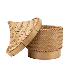 3d bamboo sticky rice container traditional thai cultural food storage vessel transparent background