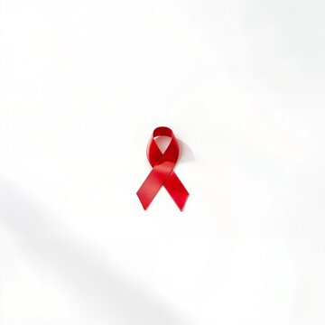 Minimalist Red AIDS Awareness Ribbon on White Background with copy space