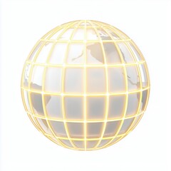 Obraz premium Minimal 3D globe icon with glowing golden wire lines symbolizing global network connection