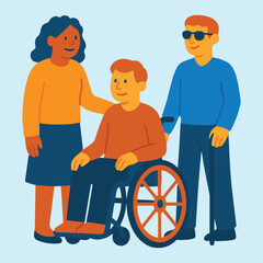 Inclusive flat design illustration with diverse people and disabilities