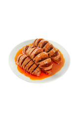 Spicy Shaanxi Gluten Skewers - Traditional Chinese Homemade Street Food Appetizer on White Plate