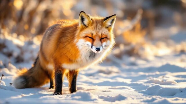 Red Fox in Winter Wonderland - A Captivating Wildlife Encounter.