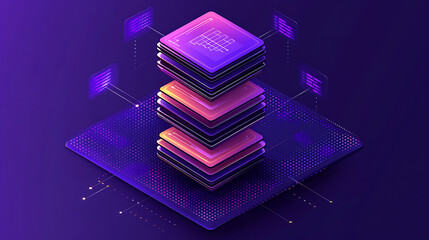 A stack of colorful squares with a purple background