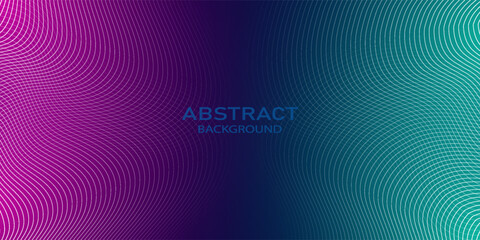 Abstract violet purple and green wavy line pattern on dark blue background with copy space. Modern tech futuristic neon color banner concept. Vector illustration