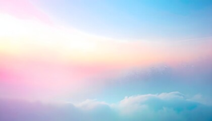 Obraz premium Delicate blur gradient, pale pink transitioning into ivory and powder blue, layered with soft clouds for an ethereal atmosphere