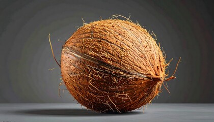 Single Coconut on Gray Background.