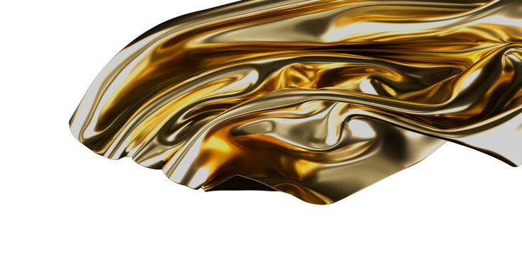 Stunning artistic rendering of a draped gold fabric. Perfect for backgrounds, abstract designs, and luxury themes. Offers a sense of wealth, opu