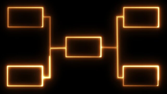 Futuristic Orange line organogram chart infographic design isolated on dark background, suitable for business quizzes