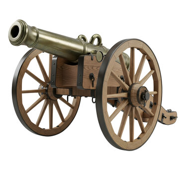 Historic bronze cannon on wooden wheels, a symbol of past warfare and power.