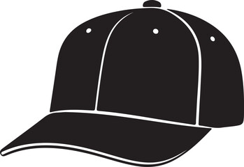 Black silhouette of a baseball cap with a curved brim and eyelets on a white background headwear accessory also transparent background