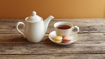 Fototapeta premium Tea time with macarons