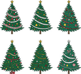 A festive collection of highly detailed Christmas and New Year vector illustrations, including decorated trees, Santa Claus, reindeer, winter scenes, and holiday decorative elements suitable for greet