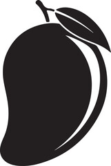 Stylized Black Silhouette of a Mango Fruit with Leaves on a White Background tropical food also transparent background