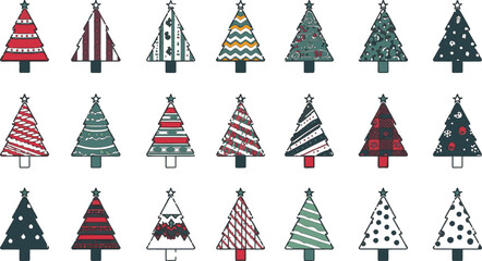A festive collection of highly detailed Christmas and New Year vector illustrations, including decorated trees, Santa Claus, reindeer, winter scenes, and holiday decorative elements suitable for greet