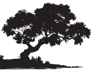 Elegant Druids Grove Tree Silhouette Depicting Nature in 2D Vector Line Art