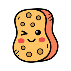 Cute Cartoon Sponge With Pink Blush Cheeks And Brown Spots Winking With A Smiling Face On A Transparent Background