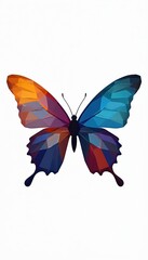 Fototapeta premium Geometric butterfly with vibrant blue and orange polygonal wings. Digitally crafted insect art for modern graphic design. Abstract insect form.