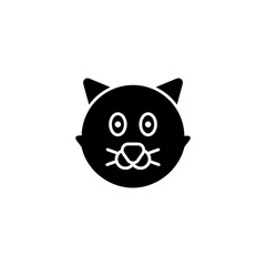 Cute Black Cat Face Doodle With Whiskers And Big Eyes On White Background Simple Graphic Design