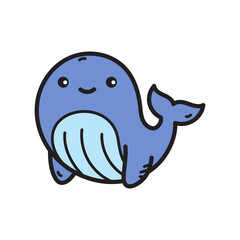 Cute Blue Whale Cartoon Character Pixel Art Style Ocean Mammal Isolated On White Background