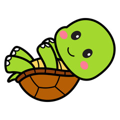 Cute Cartoon Baby Turtle Lying On Its Back With A Happy Expression And Pink Cheeks On A Transparent Background Simple And Adorable