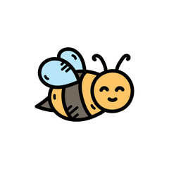 Cute Cartoon Bee Flying With Happy Expression Transparent Background Simple Flat Design Style.