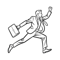 Businessman running with briefcase and raised fist celebrating success