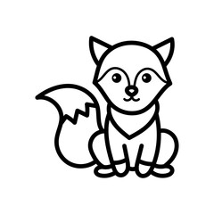 Cute Cartoon Fox Sitting With Fluffy Tail Black Outline Transparent Background Simple Vector Animal Illustration