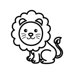 Cute Cartoon Lion Cub Sitting On A Transparent Background Simple Line Art Illustration