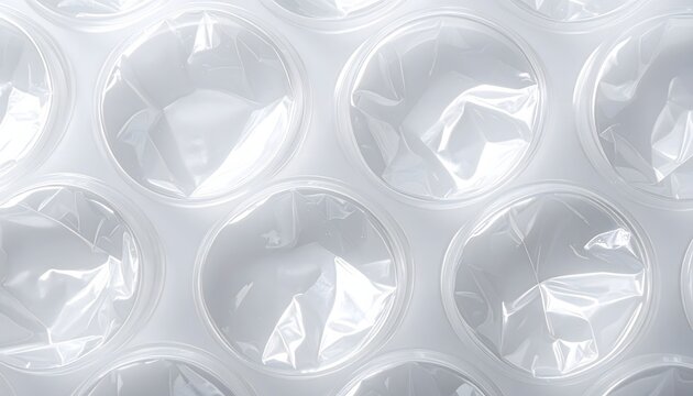 Close-up of packaging material with uniform, inflated bubbles, showing light reflections and a wrinkled plastic surface for a modern texture.